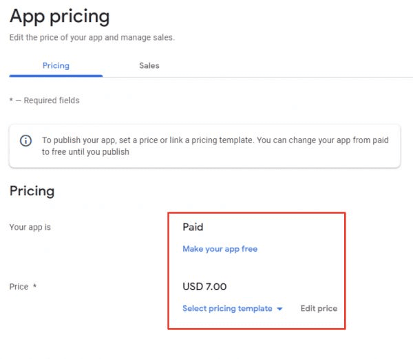 Set your App's Price in Google Play Console