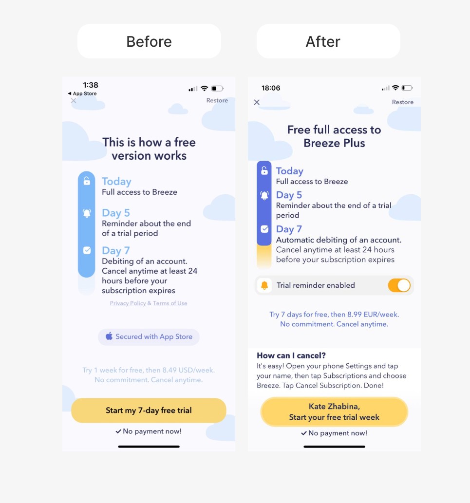 Breeze App Paywall A/B Tests