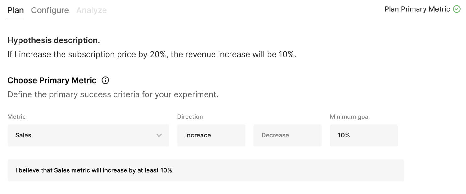 a/b test hypothesis description