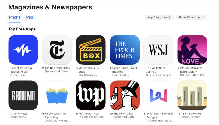 magazine and newspaper apps