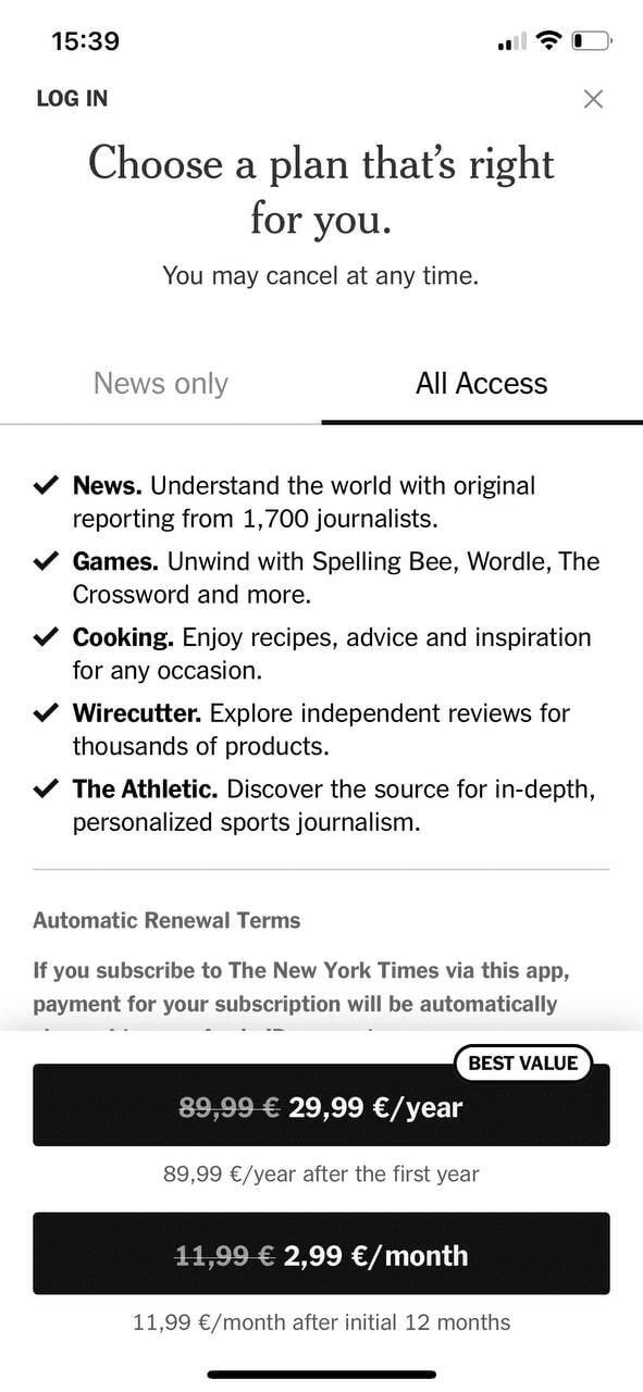 The New York Times Mobile Paywall