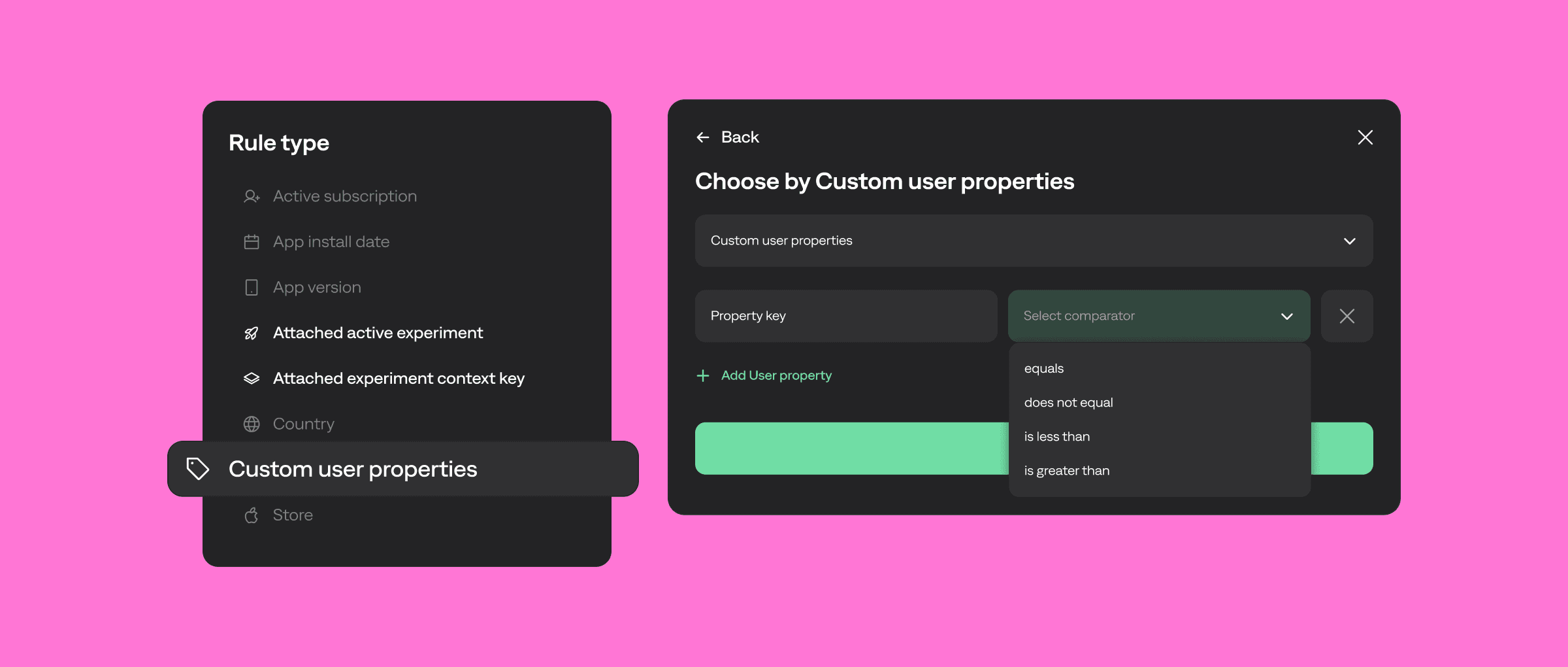 User properties customization Settings