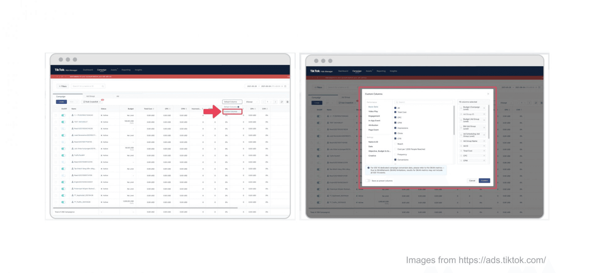 TikTok Ads Customize Your Data View