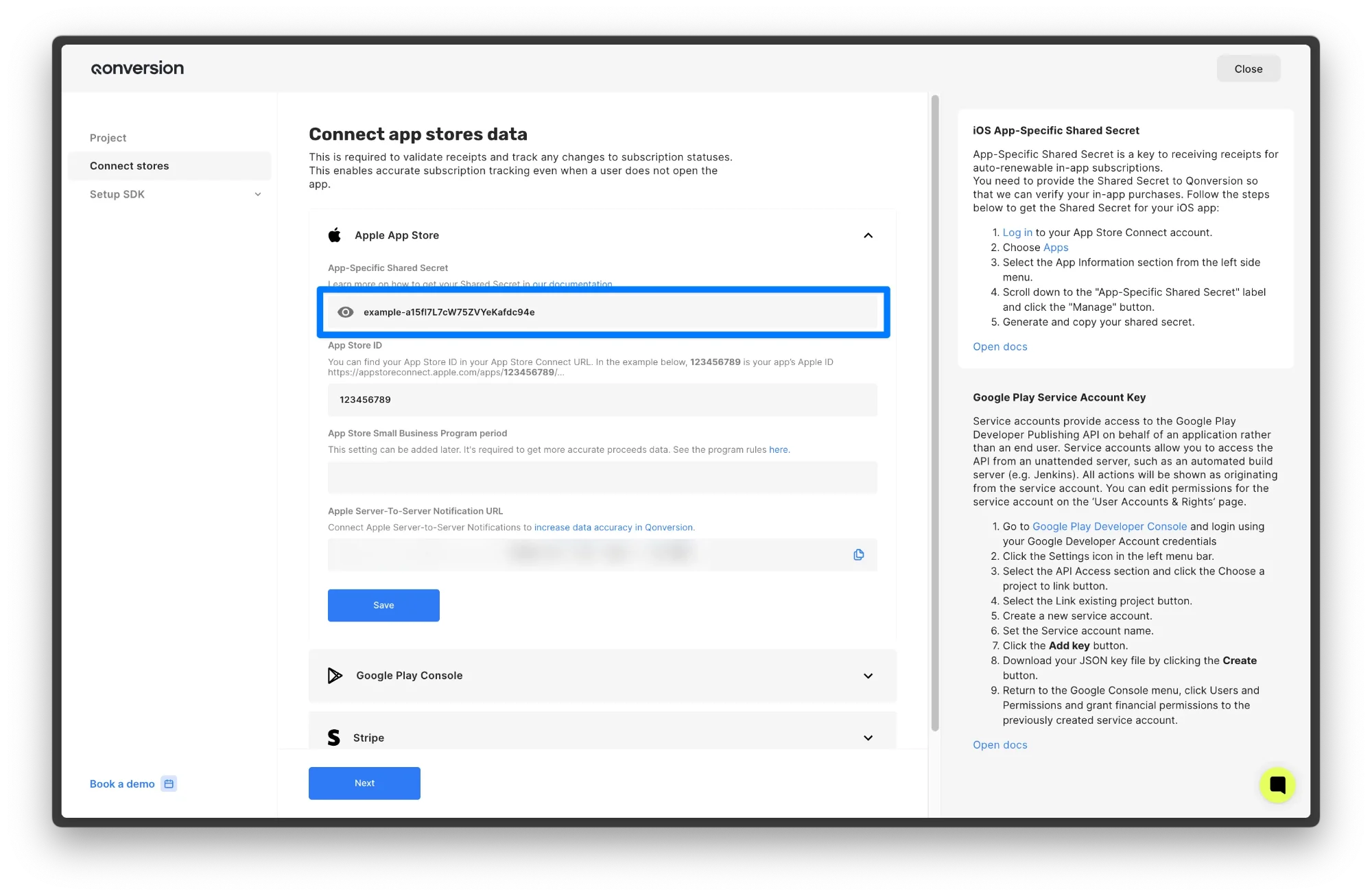 integrate app store connect shared secret to Qonversion
