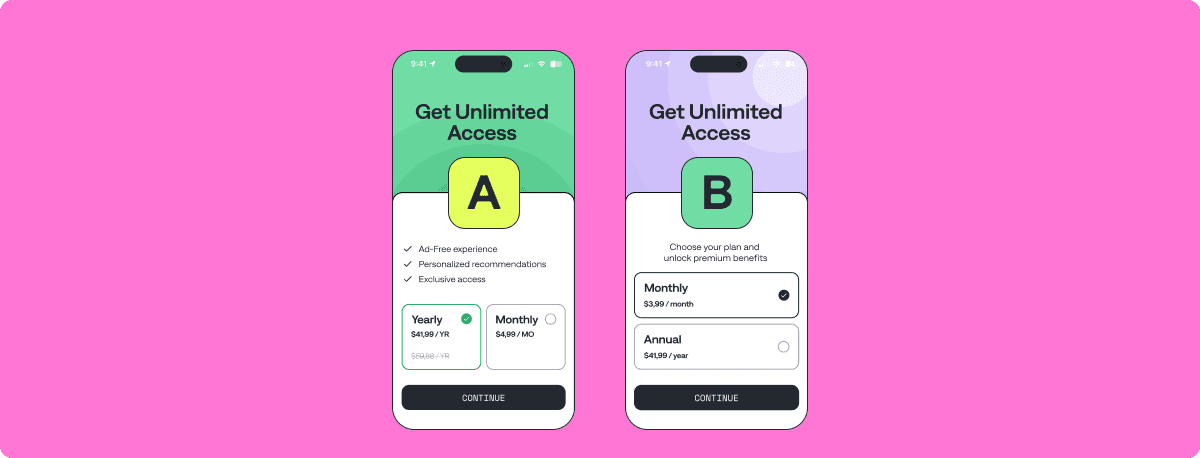 Paywall Design Variant A Variant B 