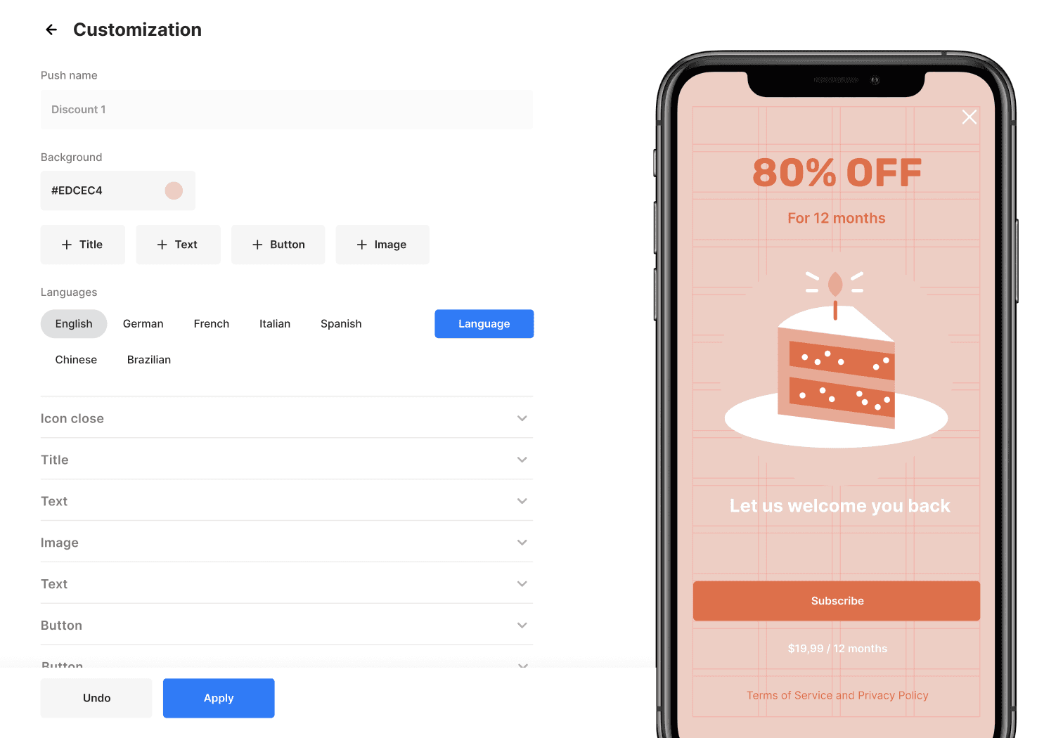 Automation: automated push notifications and no-code in-app messages