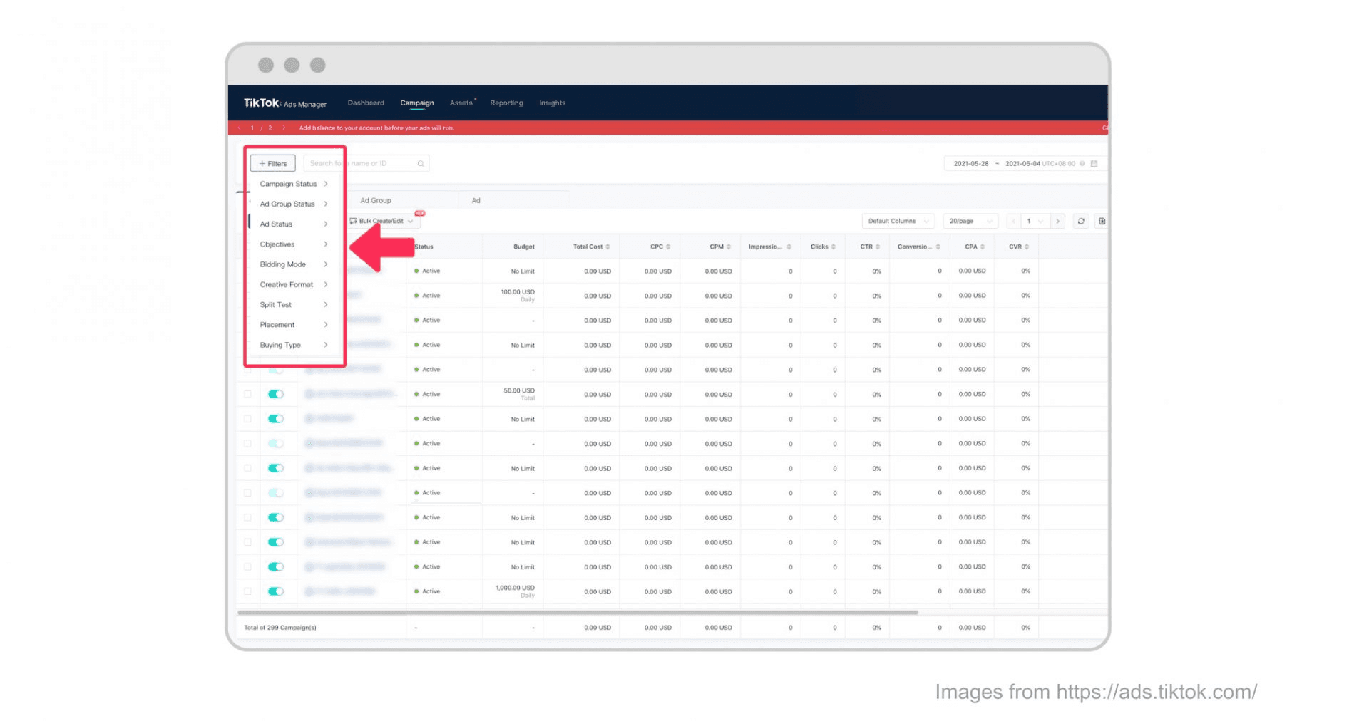TikTok Ads Filter Your Campaign