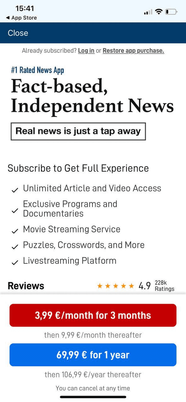 The Epoch Times Mobile Paywall