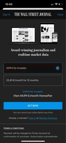 The Wall Street Journal Mobile Paywall