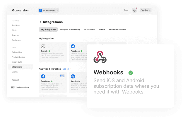 Use webhooks to post real-time subscription events from Qonversion to your backend systems